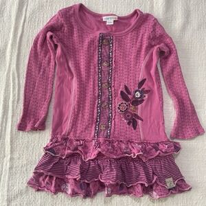 Naartjie Kids dress Girls Small 4 Magenta Pink Purple Long Sleeve Ruffles Preppy